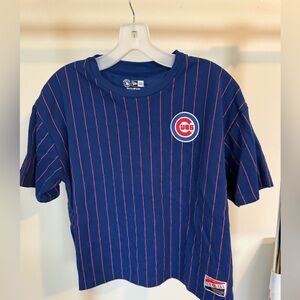 New Era Navy Tee with Red Pinstripes and Team Crest